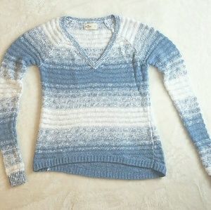Blue and White Hollister V-Neck Sweater